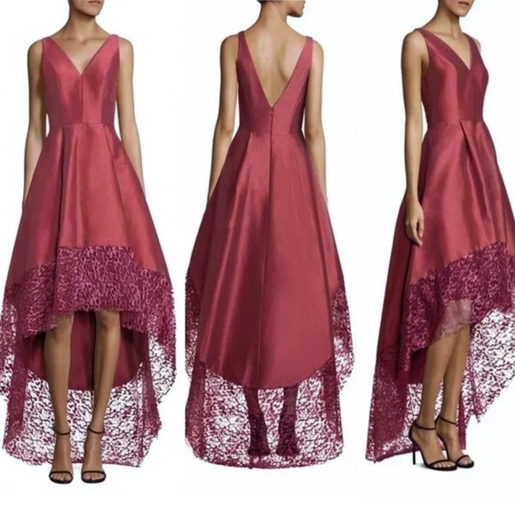 Monique Lhuillier Dresses & Skirts - NWT ML Monique Lhuillier burgundy mulberry lace trim high low gown dress